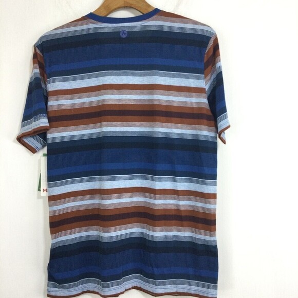Marmot Mens Red Rock Short Sleeve Stripe T-Shirt Varsity Blue UPF 30 - Picture 4 of 11